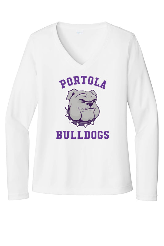 Portola Bulldogs Sport-Tek® Women's Long Sleeve PosiCharge® Competitor™ V-Neck Tee